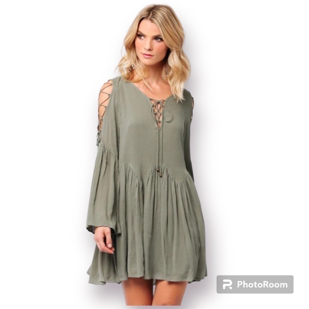 Urban Outfitters Paper Crane Boho Mini Dress – Green, Size M